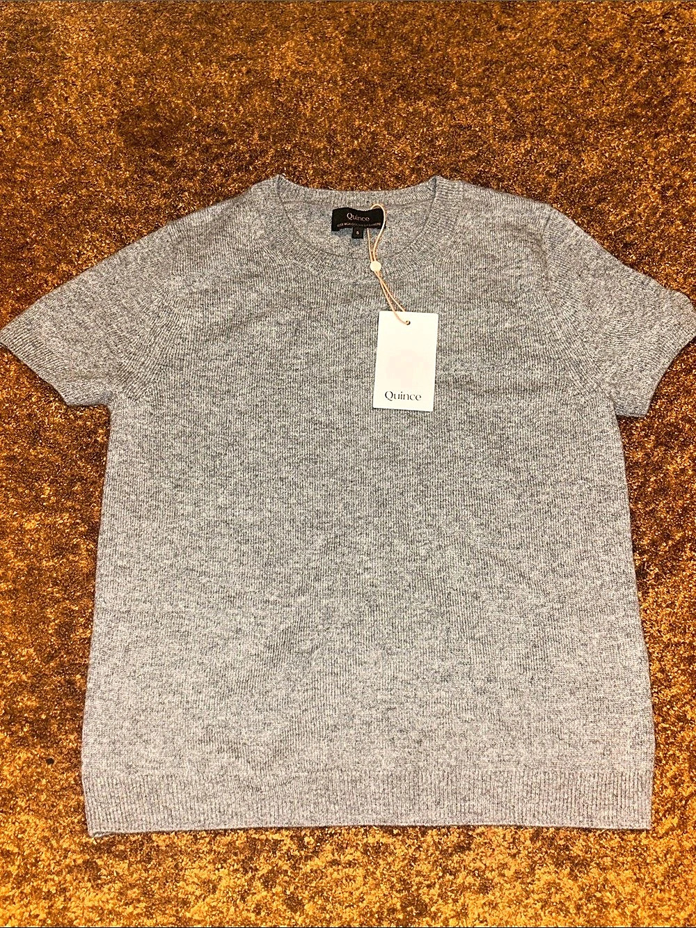 Quince Mongolian Cashmere Short Sleeve Crewneck Sweater Gray Small